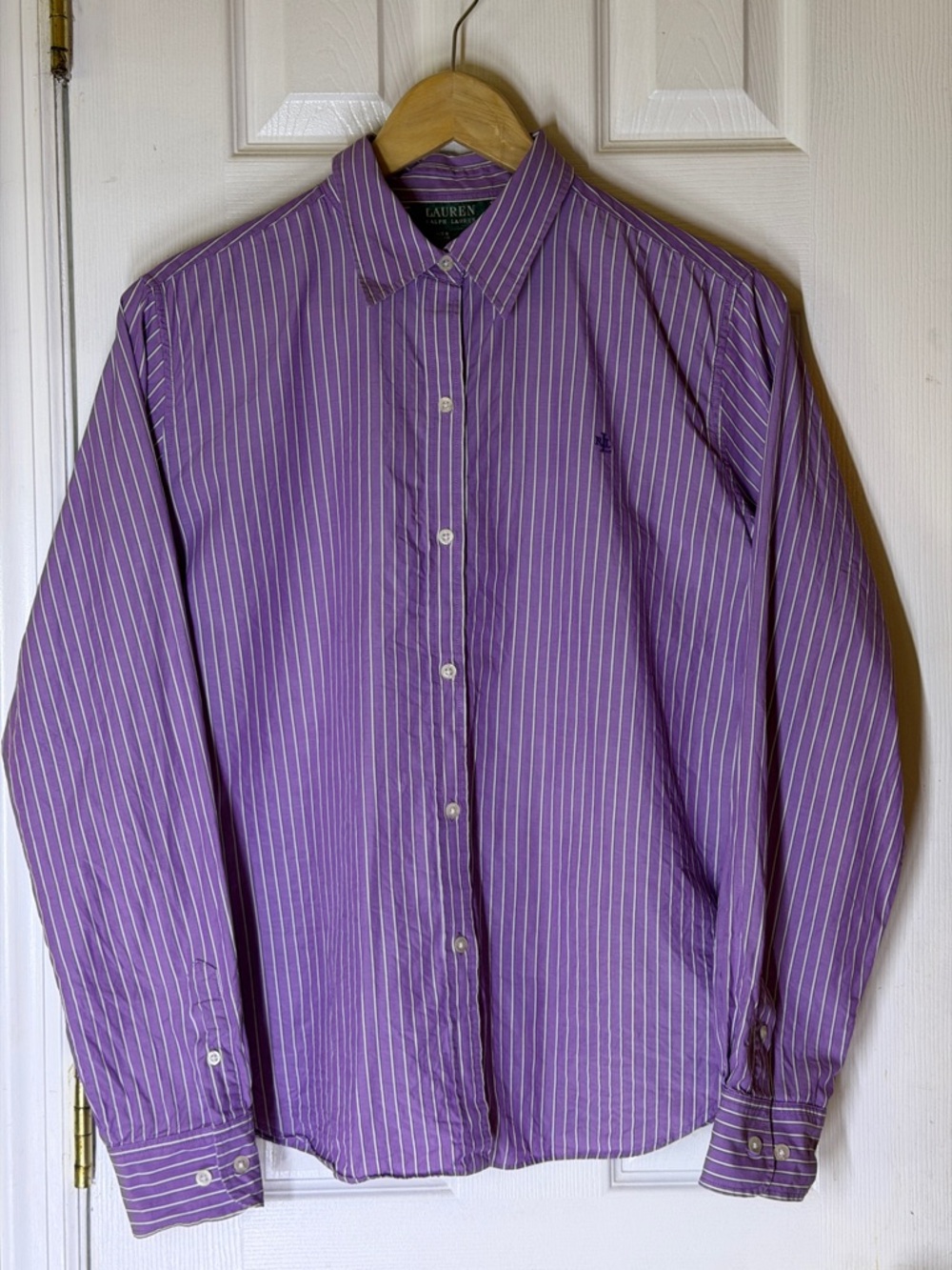 Lauren Ralph Lauren Purple Striped Button-Down Shirt | Size L
